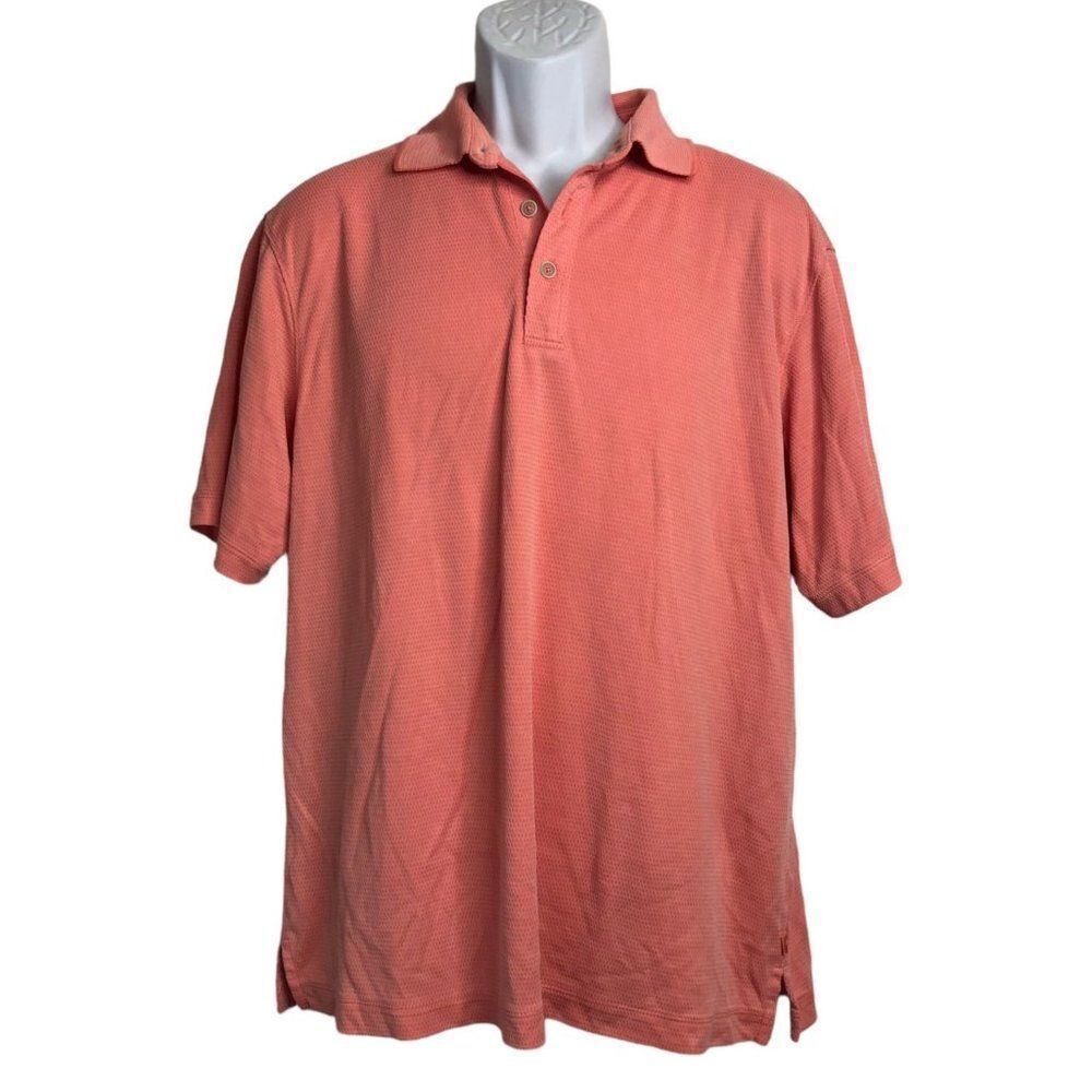 TOMMY BAHAMA Polo Shirt L Modal Blend Coral Jacquard Collared Old Money Preppy